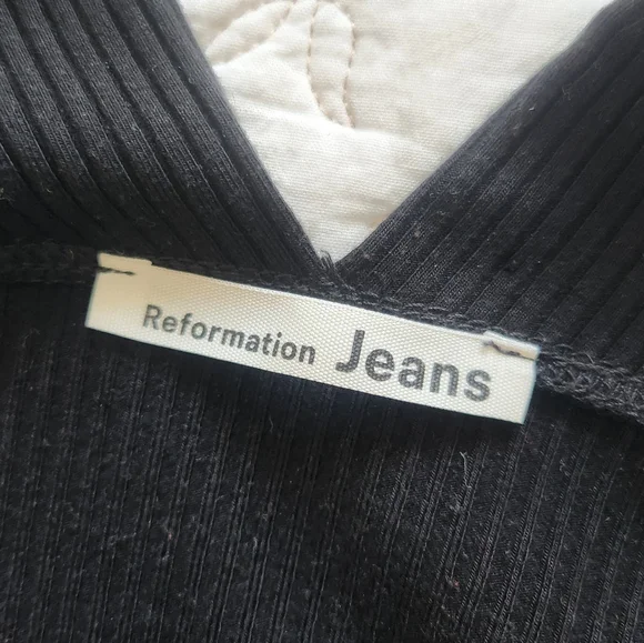 Reformation Landry Jumpsuit Medium Black Ribbed Knit Square Neck Button Lyocell - Picture 7 of 11